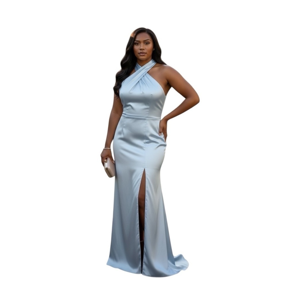 Elegant Blue Halter Maxi Dress Plus Size 2X